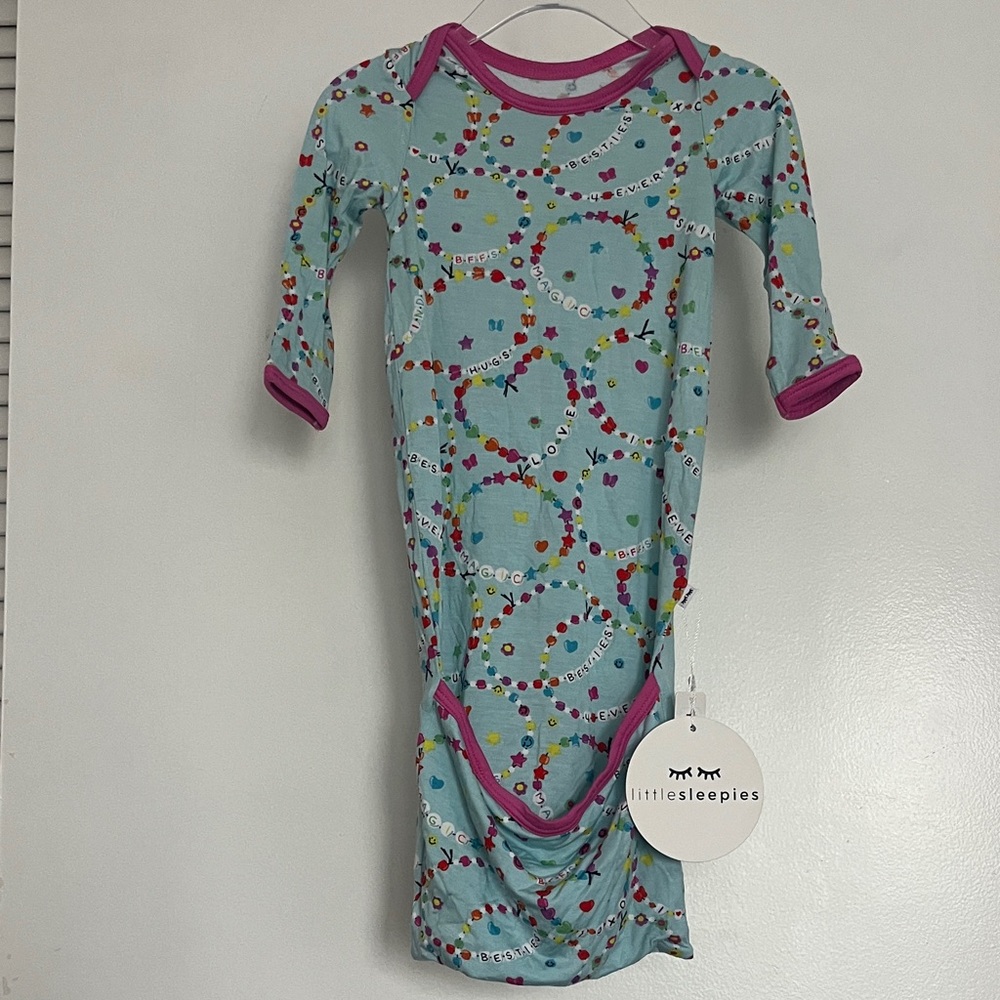 Little Sleepies Blue One-Piece with Pink Trim and Multicolor Heart Circles